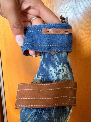 Sandalias de cuña denim y piel