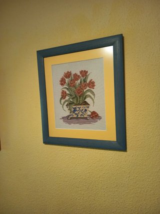 Cuadro Reloj Punto Cruz Flores