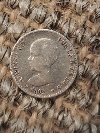 Moneda 1 Peseta Plata 1892 Alfonso XIII - Rey Niño