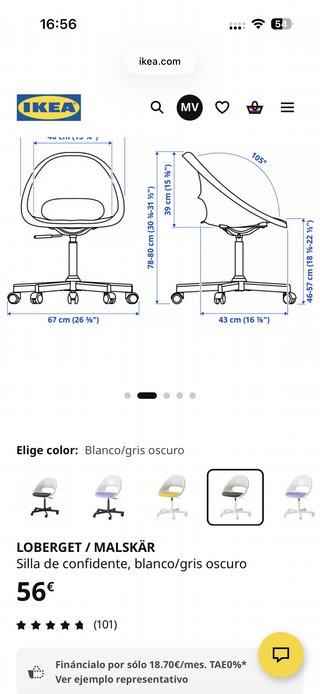 Silla de oficina IKEA LOBERGET / MALSKÄR