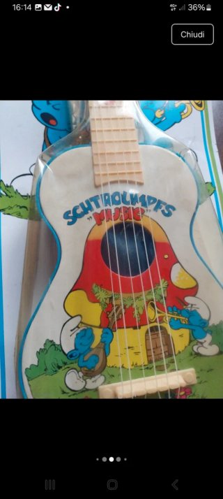 Chitarra giocattolo puffi peyo anni '80 Originale