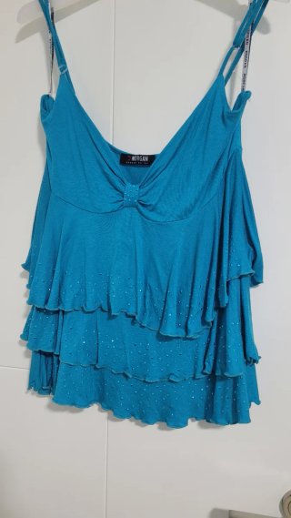 Top Morgan Azul con Volantes y Brillos