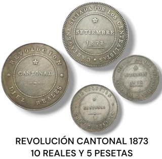 🇪🇦 2 MONEDAS CANTONALES 5 PESETAS Y 10 REALES