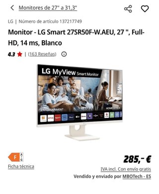 Monitor LG Smart 27 Full HD Blanco