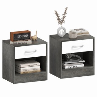 Set 2 Comodini Moderni con Ripiano Aperto e Casset