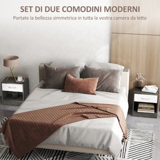 Set 2 Comodini Moderni con Ripiano Aperto e Casset