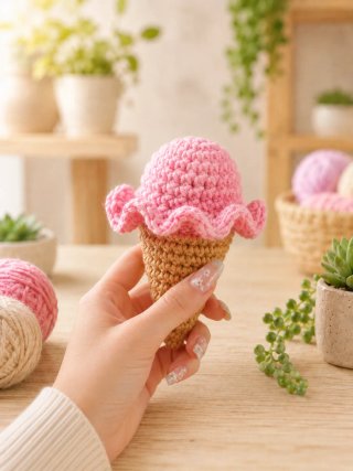 Helado Fresa Amigurumi Crochet Llavero