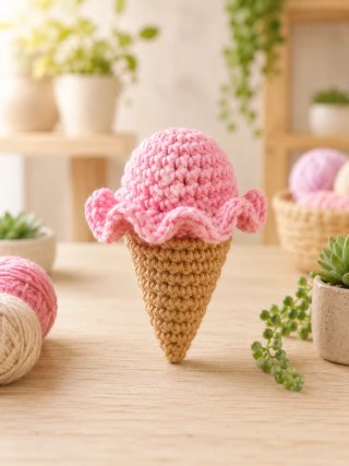 Helado Fresa Amigurumi Crochet Llavero