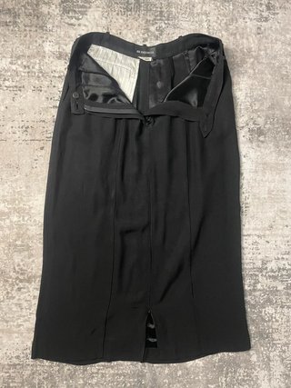 Falda Larga Lana Virgen Vintage Negra Bolsillos