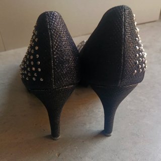 Sandalias tacón negras con pedrería talla 39