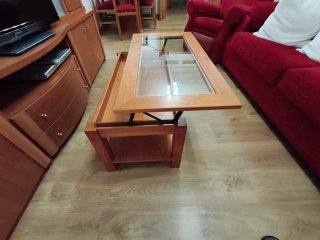 Mesa de centro elevable madera y cristal