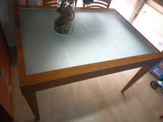 Mesa comedor madera y cristal color cerezo 1,20x90