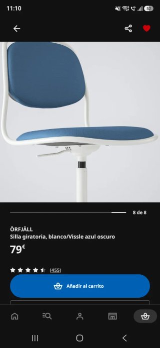 Silla de oficina azul y blanca