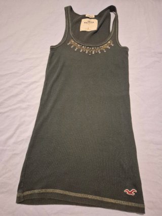 Camiseta Hollister S Verde Militar con Pedrería