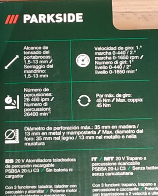 Taladro Percutor Parkside 20V + Batería + Cargador