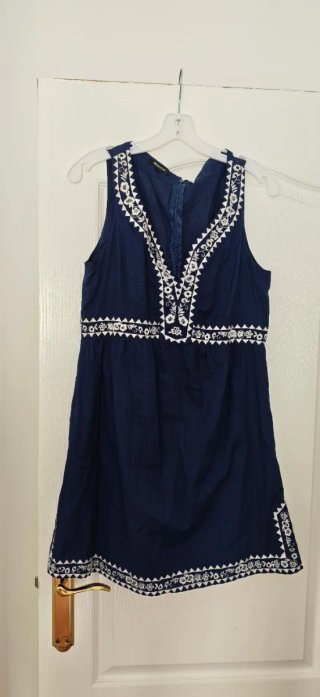 Vestido Blanco azul bordado talla L