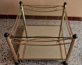 Mesita Auxiliar Vintage Dorada Cristal y Espejo