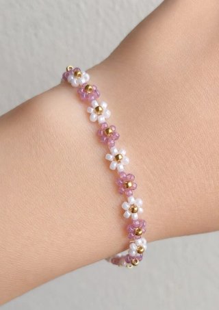Pulsera, Verano, Flores, Perla y Rosado.