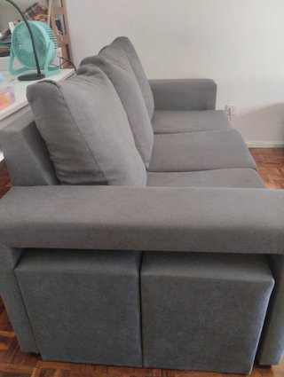 Sofá Chaise Longue Cinza Reversível