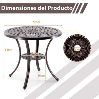Mesa redonda aluminio fundido color bronce