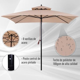 Parasol Jardín 3x3 Doble Techo Impermeable Beige