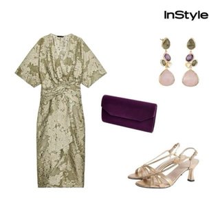 Vestido Zara drapeado dorado y verde oliva