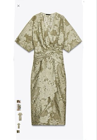 Vestido Zara drapeado dorado y verde oliva
