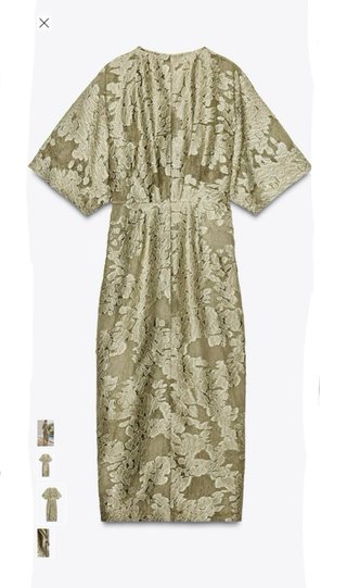 Vestido Zara drapeado dorado y verde oliva