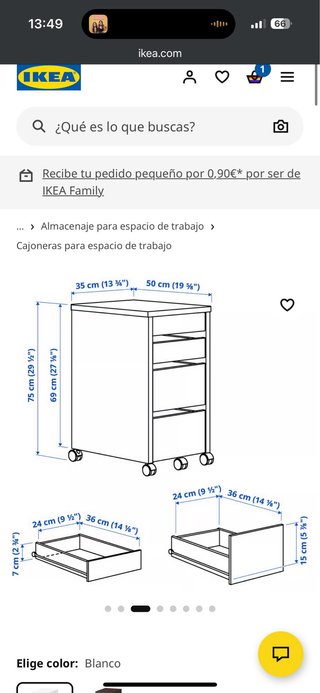 Cajonera MICKE con ruedas Ikea blanca