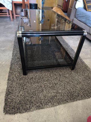 Mesa de centro cristal y metal negra