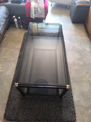 Mesa de centro cristal y metal negra