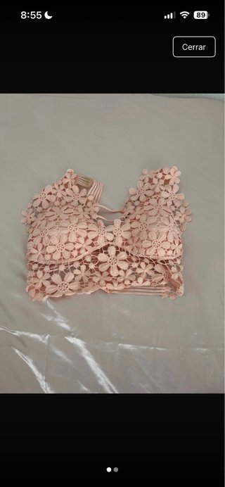 Top encaje flores rosa talla única