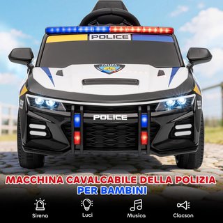 Coche Eléctrico de Policía para Niños de 3-5 Años con Sirena y Luces 12V 3-7 Km/H Coche Eléctrico para Niños con 2 Motores, Suspensiones, Control Remoto, USB, MP3, Música y Claxon, Multicolor