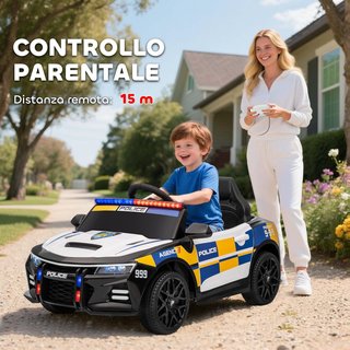 Coche Eléctrico de Policía para Niños de 3-5 Años con Sirena y Luces 12V 3-7 Km/H Coche Eléctrico para Niños con 2 Motores, Suspensiones, Control Remoto, USB, MP3, Música y Claxon, Multicolor