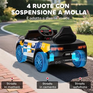 Coche Eléctrico de Policía para Niños de 3-5 Años con Sirena y Luces 12V 3-7 Km/H Coche Eléctrico para Niños con 2 Motores, Suspensiones, Control Remoto, USB, MP3, Música y Claxon, Multicolor