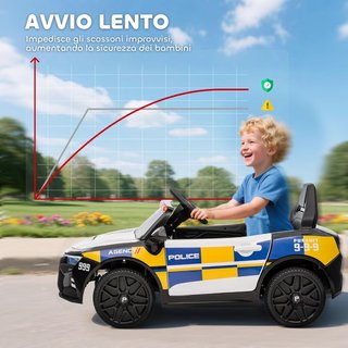 Coche Eléctrico de Policía para Niños de 3-5 Años con Sirena y Luces 12V 3-7 Km/H Coche Eléctrico para Niños con 2 Motores, Suspensiones, Control Remoto, USB, MP3, Música y Claxon, Multicolor