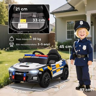Coche Eléctrico de Policía para Niños de 3-5 Años con Sirena y Luces 12V 3-7 Km/H Coche Eléctrico para Niños con 2 Motores, Suspensiones, Control Remoto, USB, MP3, Música y Claxon, Multicolor