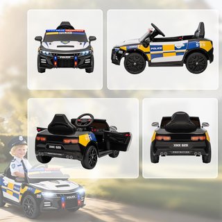 Coche Eléctrico de Policía para Niños de 3-5 Años con Sirena y Luces 12V 3-7 Km/H Coche Eléctrico para Niños con 2 Motores, Suspensiones, Control Remoto, USB, MP3, Música y Claxon, Multicolor