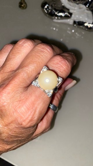 Anillo perla y circonitas plateado 17,5mm