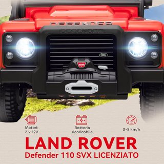 Coche Eléctrico para Niños de 3-8 Años 12V Todoterreno Land Rover 110SVX, 3-5Km/H Coche Eléctrico para Niños Con 2 Motores, Suspensiones, Control Remoto, Música, Faros, Cinturón y Claxon, Rojo