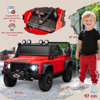 Coche Eléctrico para Niños de 3-8 Años 12V Todoterreno Land Rover 110SVX, 3-5Km/H Coche Eléctrico para Niños Con 2 Motores, Suspensiones, Control Remoto, Música, Faros, Cinturón y Claxon, Rojo