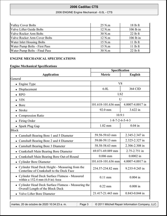 Manual Taller Cadillac CTS 6.0L 2006