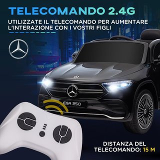 Coche Eléctrico para Niños de 3-8 Años con Licencia Mercedes Benz EQA 12V, 3-8 Km/H Coche Eléctrico para Niños con 2 Motores, Suspensiones, Control Remoto, Puerto USB, Música MP3, Faros, Claxon, Negro
