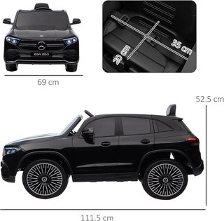 Coche Eléctrico para Niños de 3-8 Años con Licencia Mercedes Benz EQA 12V, 3-8 Km/H Coche Eléctrico para Niños con 2 Motores, Suspensiones, Control Remoto, Puerto USB, Música MP3, Faros, Claxon, Negro
