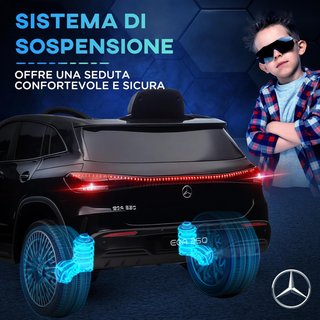 Coche Eléctrico para Niños de 3-8 Años con Licencia Mercedes Benz EQA 12V, 3-8 Km/H Coche Eléctrico para Niños con 2 Motores, Suspensiones, Control Remoto, Puerto USB, Música MP3, Faros, Claxon, Negro