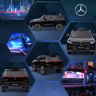 Coche Eléctrico para Niños de 3-8 Años con Licencia Mercedes Benz EQA 12V, 3-8 Km/H Coche Eléctrico para Niños con 2 Motores, Suspensiones, Control Remoto, Puerto USB, Música MP3, Faros, Claxon, Negro