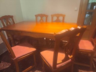 Mesa pino macizo y 6 sillas