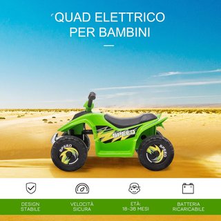 Quad Eléctrico para Niños de 18-36 Meses con Batería Recargable de 6V, Velocidad de 2.8-4.6Km/H y Marcha Adelante y Atrás, 72X40X45.5 Cm, Verde