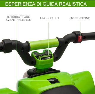 Quad Eléctrico para Niños de 18-36 Meses con Batería Recargable de 6V, Velocidad de 2.8-4.6Km/H y Marcha Adelante y Atrás, 72X40X45.5 Cm, Verde