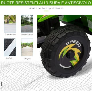 Quad Eléctrico para Niños de 18-36 Meses con Batería Recargable de 6V, Velocidad de 2.8-4.6Km/H y Marcha Adelante y Atrás, 72X40X45.5 Cm, Verde